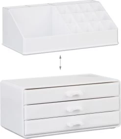 Relaxdays Make-up Organizer Klein - Stapelbaar - Sieradendoosje - Cosmetica - Opbergbox - Wit -Beauty Verkoop 1044x1200 1