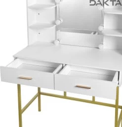 Dakta ® Luxe Make-Up Tafel Met Spiegel Met Verlichting | 2 Lades | Wit En Goud | Kaptafel 10 Dakta ® Luxe Make-Up Tafel Met Spiegel Met Verlichting | 2 Lades | Wit En Goud | Kaptafel -Beauty Verkoop 1155x1200