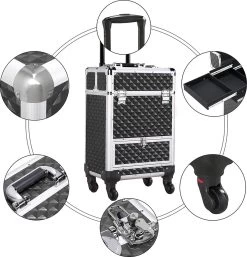 Monkey's Aluminium Kapperskoffer - Zwart - Beauty Case - Cosmeticakoffer - Make-upkoffer - Trolley - 360 Graden Wielen - 34 X 24 X 55.5 Cm -Beauty Verkoop 1155x1200 3