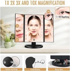 UNIQ Trifold Make Up Spiegel Met LED Verlichting En 2 Vergrootspiegels - Staande Spiegel - 21 LED-lampjes - Op Batterijen En USB (kabel Incl) - Zwart -Beauty Verkoop 1192x1200 6