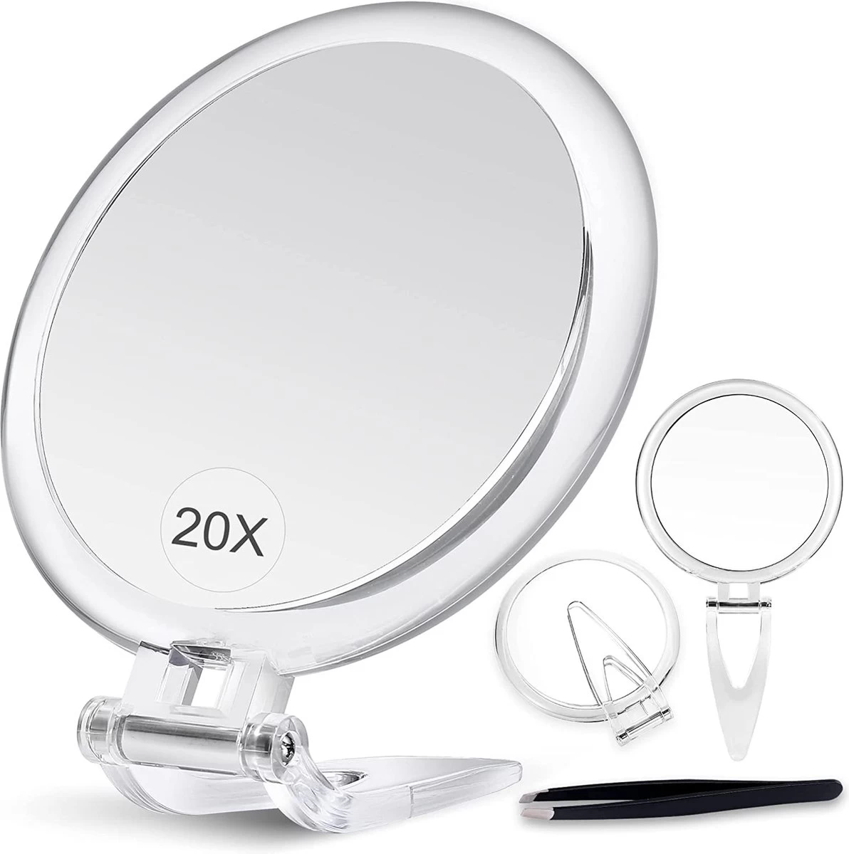 5 Inch, 20x Vergrotende Spiegel, Tweezijdige Spiegel, 20X/1x Vergroting, Opvouwbare Make-upspiegel Met Handheld/standaard, Gebruik Voor Make-up Toepassing, Pincet, En Mee-eter/smetverwijdering. (zilver) 7 5 Inch, 20x Vergrotende Spiegel, Tweezijdige Spiegel, 20X/1x Vergroting, Opvouwbare Make-upspiegel Met Handheld/standaard, Gebruik Voor Make-up Toepassing, Pincet, En Mee-eter/smetverwijdering. (zilver) - Afbeelding 5