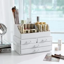 Nancy's Cutler Make-Up Organizer - Make-Up Opslag - 4 Lades - Open Vakken - Wit - Acryl - 24 X 13.5 X 18.5 Cm -Beauty Verkoop 1195x1200 6