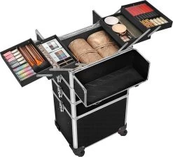 XXL PRO Visagie Beauty Case Koffer Trolley - Nagelkoffer Op Wielen Voor Makeup Of Cosmetica - Grote Uitklapbare Opbergsysteem Nagel Styliste Kapster - Zwart -Beauty Verkoop 1200x1090 1