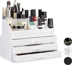 Relaxdays Make-up Organizer Klein - Stapelbaar - Sieradendoosje - Cosmetica - Opbergbox - Wit