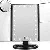 UNIQ Trifold Make Up Spiegel Met LED Verlichting En 2 Vergrootspiegels - Staande Spiegel - 21 LED-lampjes - Op Batterijen En USB (kabel Incl) - Zwart -Beauty Verkoop 1200x1121