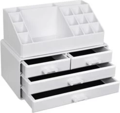 Nancy's Cutler Make-Up Organizer - Make-Up Opslag - 4 Lades - Open Vakken - Wit - Acryl - 24 X 13.5 X 18.5 Cm