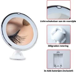 Vergroot Make Up En Scheer Spiegel Met LED Verlichting - 10x Vegroting En Natuurlijk Licht Voor Cosmetica/Scheren/Epileren - 360° Graden Verstelbare Zuignap En Wandbevestiging - Badkamer/Douche/Slaapkamer - Rond – Wit -Beauty Verkoop 1200x1142 5