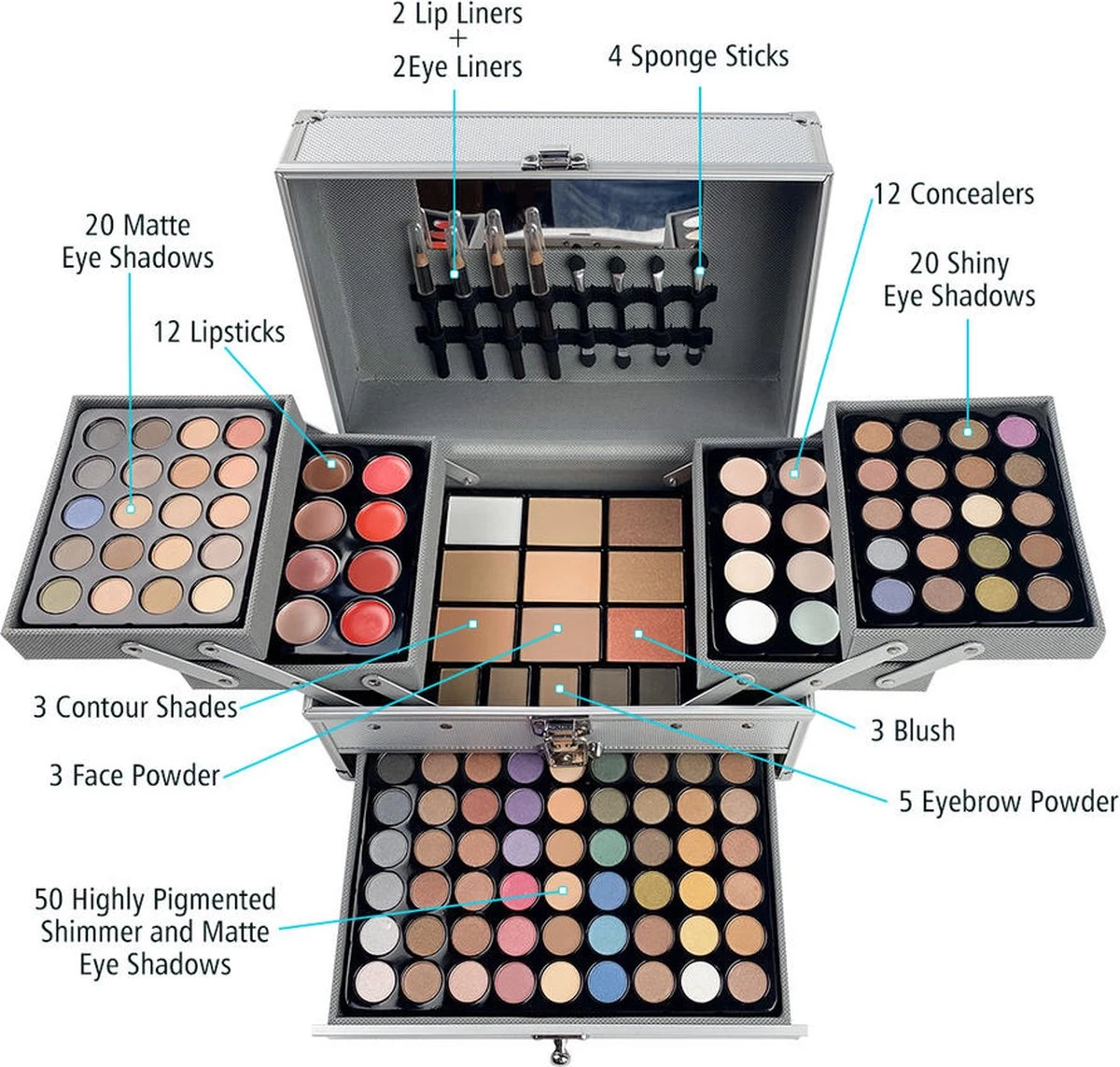Professionele Make-up Koffer 132 Delig - Make Up Koffer Met Inhoud - Make Up Koffer Meisjes - Make Up Koffer Kinderen 6 Professionele Make-up Koffer 132 Delig - Make Up Koffer Met Inhoud - Make Up Koffer Meisjes - Make Up Koffer Kinderen - Afbeelding 4