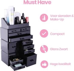 Confibel XXL Acryl Make-up Cosmetica Organizer - Verstelbare Lades - Sieraden/Make-up/Cosmetica Organizer - 11 Compartimenten - Zwart 29 Confibel XXL Acryl Make-up Cosmetica Organizer - Verstelbare Lades - Sieraden/Make-up/Cosmetica Organizer - 11 Compartimenten - Zwart -Beauty Verkoop 1200x1147