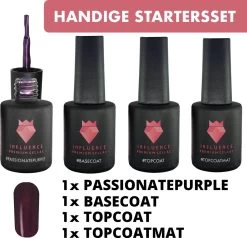 #PASSIONATEPURPLESERIE - Influence Gellac - Paarse Gellak - Gellak UV - UV Gellak - Gel Nagellak - Basecoat - Topcoat - Topcoatmat - No Wipe - Startersset - Kado Vrouw - Valentijns Cadeau - Kado Voor Haar - 4 X 10 Ml