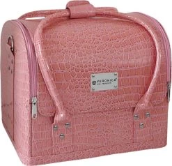 Nagel Koffer - Zacht Croco Roze - Handkoffer Voor Nagelstyliste, Pedicure, Schoonheidsspecialistes, Kappers, Kapsters, Visagiste.