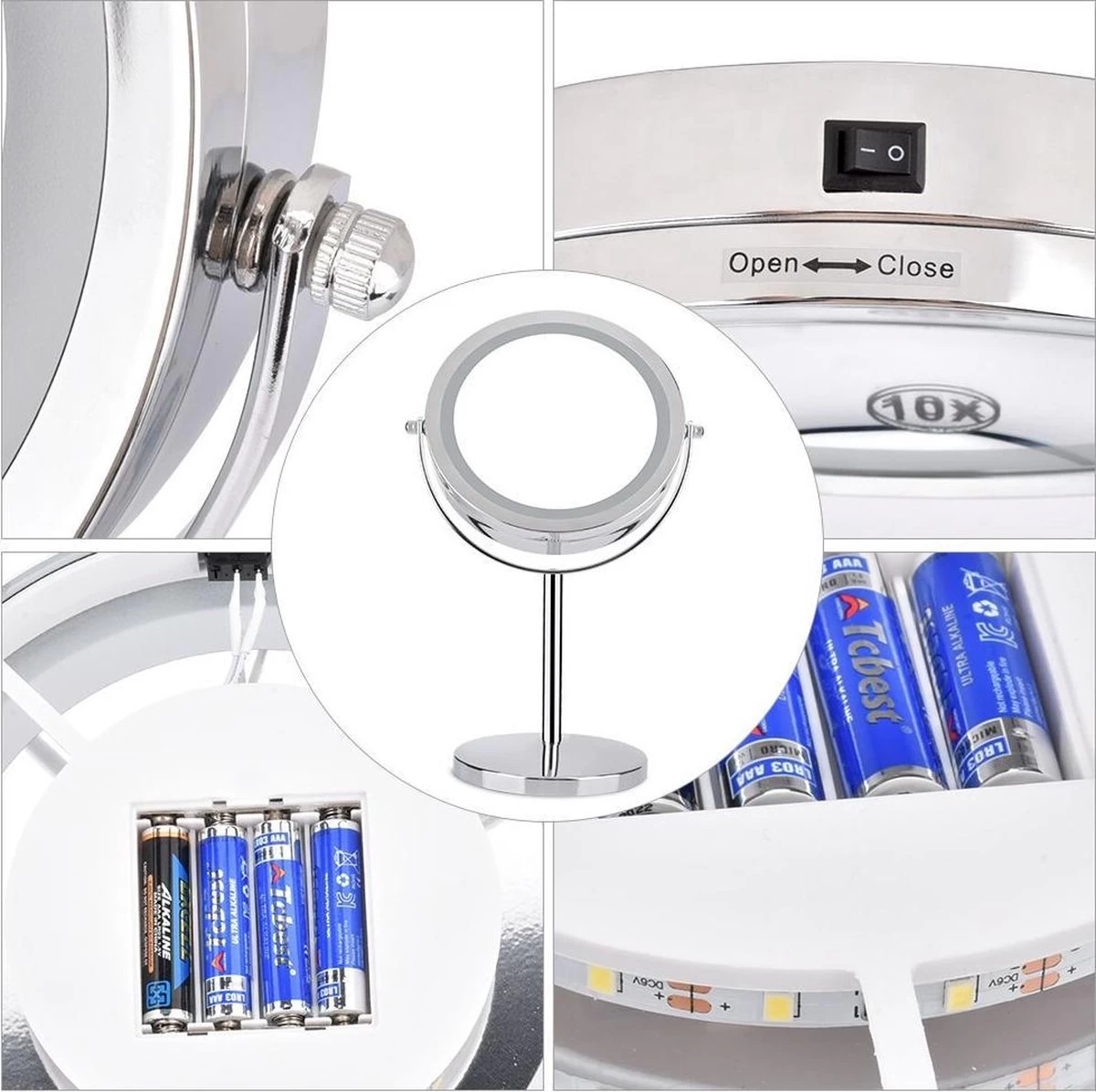 A&K Make Up Spiegel Met Ringverlichting | LED Verlichting | Scheerspiegel - Zilver 7 A&K Make Up Spiegel Met Ringverlichting | LED Verlichting | Scheerspiegel - Zilver - Afbeelding 5