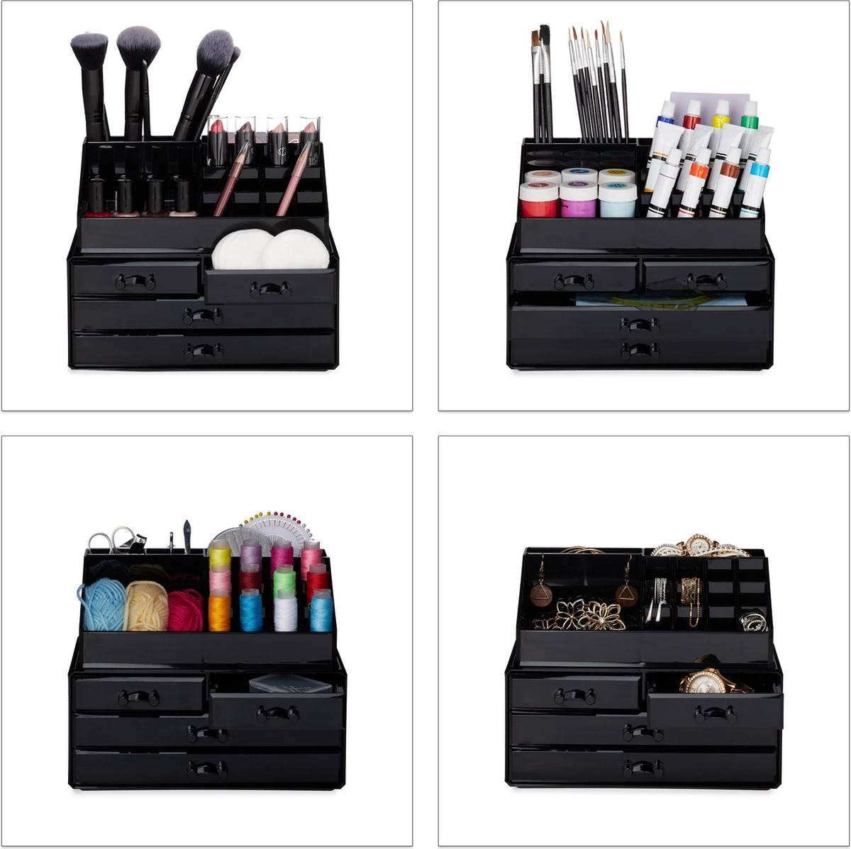 Relaxdays Make-up Organizer - Tweedelig - Cosmetica Opbergdoos - Wit 6 Relaxdays Make-up Organizer - Tweedelig - Cosmetica Opbergdoos - Wit - Afbeelding 4