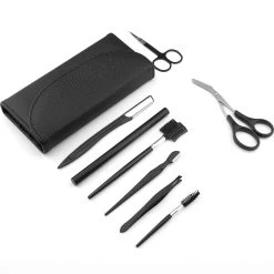 Wenkbrauw Trimmer Set - 8-delig – Met Epileer Pincet, 2x Wenkbrauw Schaartje, 2x Wenkbrauwmesje, Wenkbrauw Borstel, Wenkbrauwpotlood, Spoolie – In Stevige Etui - Zwart -Beauty Verkoop 1200x1200 1103