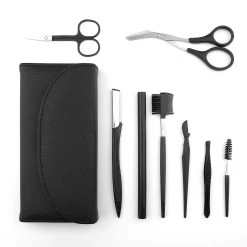 Wenkbrauw Trimmer Set - 8-delig – Met Epileer Pincet, 2x Wenkbrauw Schaartje, 2x Wenkbrauwmesje, Wenkbrauw Borstel, Wenkbrauwpotlood, Spoolie – In Stevige Etui - Zwart -Beauty Verkoop 1200x1200 1104