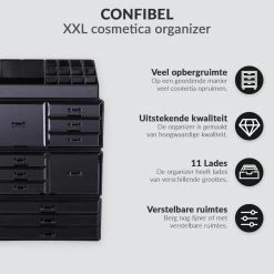 Confibel XXL Acryl Make-up Cosmetica Organizer - Verstelbare Lades - Sieraden/Make-up/Cosmetica Organizer - 11 Compartimenten - Zwart 22 Confibel XXL Acryl Make-up Cosmetica Organizer - Verstelbare Lades - Sieraden/Make-up/Cosmetica Organizer - 11 Compartimenten - Zwart -Beauty Verkoop 1200x1200 558