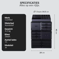 Confibel XXL Acryl Make-up Cosmetica Organizer - Verstelbare Lades - Sieraden/Make-up/Cosmetica Organizer - 11 Compartimenten - Zwart 24 Confibel XXL Acryl Make-up Cosmetica Organizer - Verstelbare Lades - Sieraden/Make-up/Cosmetica Organizer - 11 Compartimenten - Zwart -Beauty Verkoop 1200x1200 559