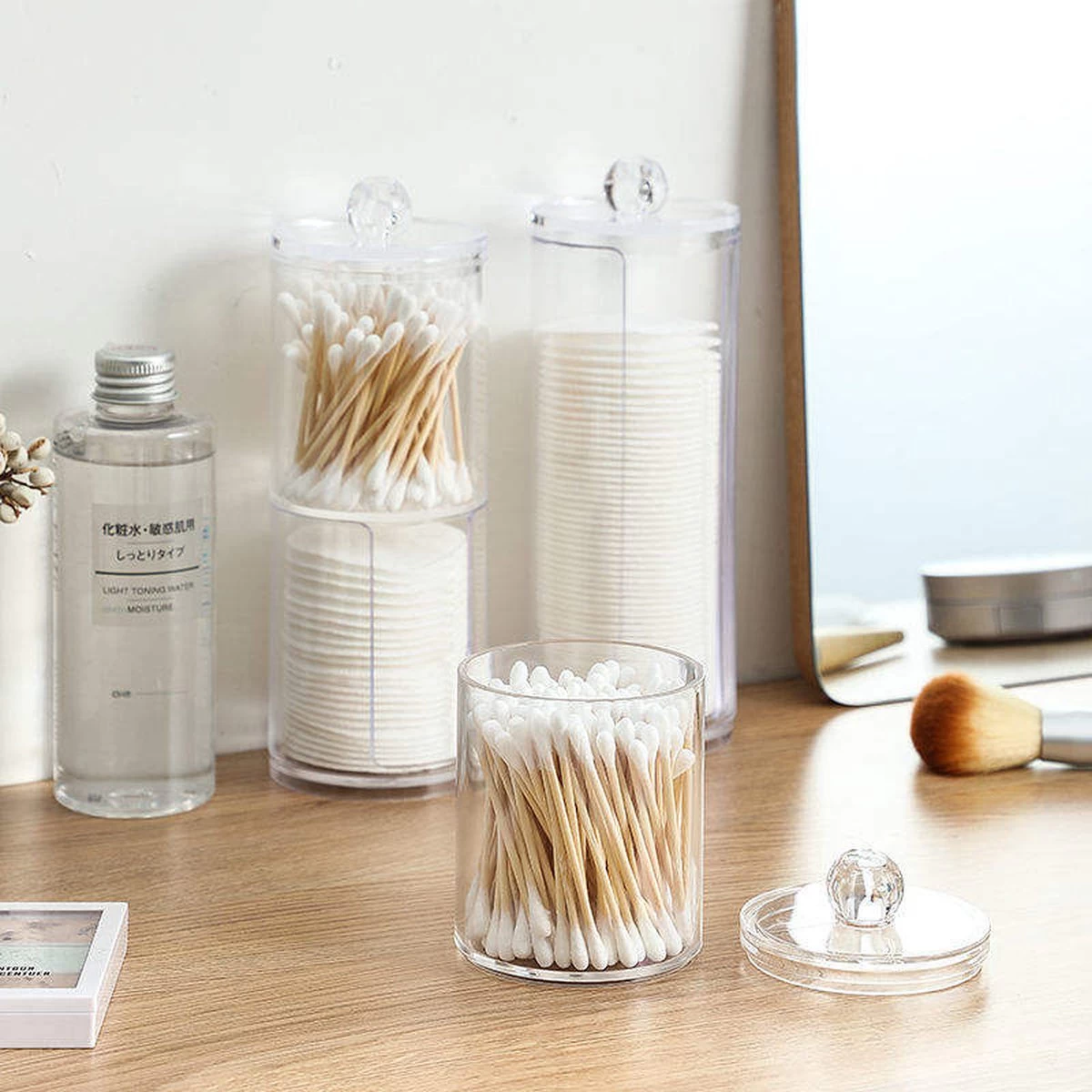 Without Lemon - Wattenstaafjes En Wattenschijfjes Houder - Dubbel Transparant Opberghouder - Opbergdoosje - Makeup Organizer - Open En Dichte Houder - Met Deksel - Stapelbaar 9 Without Lemon - Wattenstaafjes En Wattenschijfjes Houder - Dubbel Transparant Opberghouder - Opbergdoosje - Makeup Organizer - Open En Dichte Houder - Met Deksel - Stapelbaar - Afbeelding 7