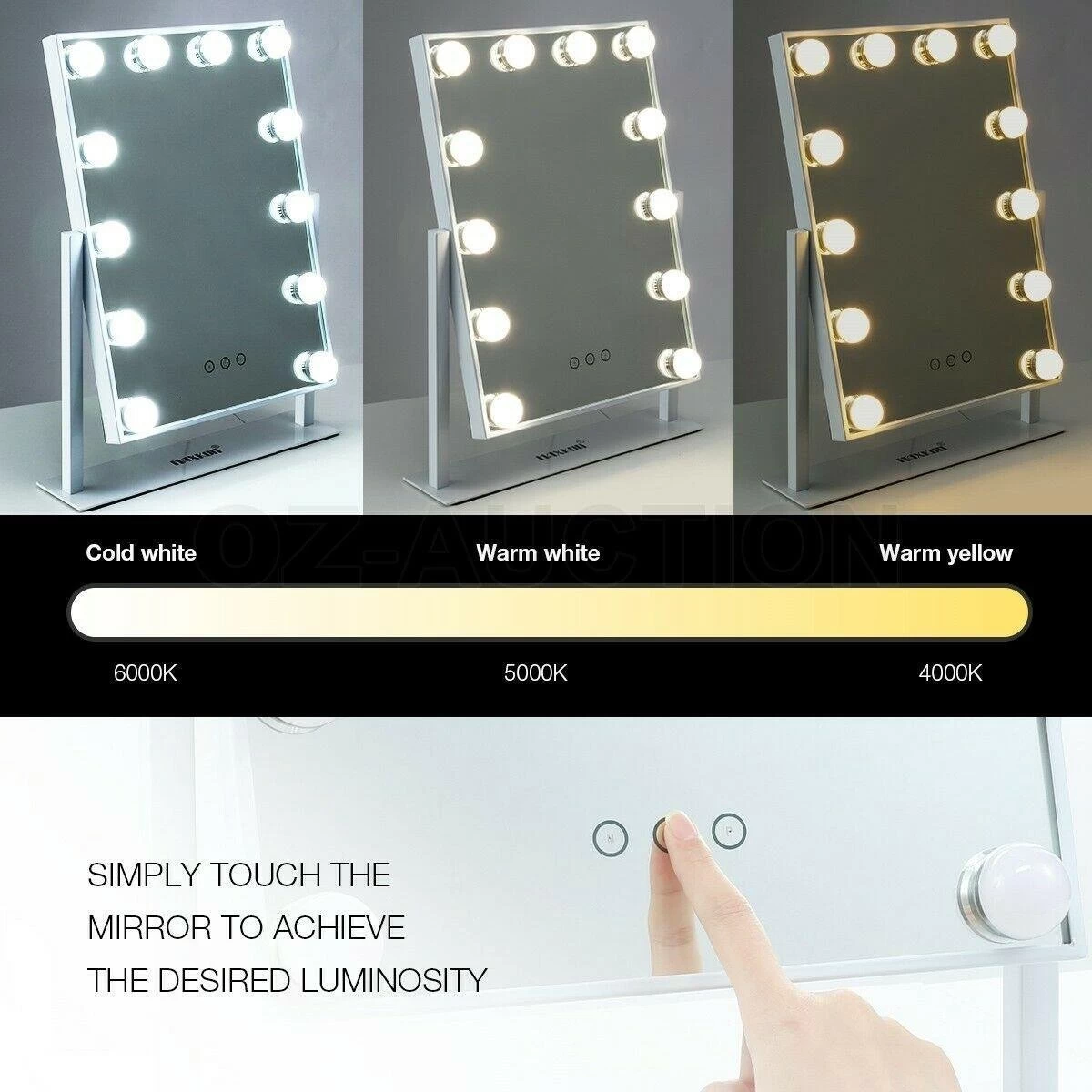 Bright Beauty Vanity Hollywood Make Up Spiegel Met Verlichting - Wit - Dimbaar Met Drie Lichtstanden 5 Bright Beauty Vanity Hollywood Make Up Spiegel Met Verlichting - Wit - Dimbaar Met Drie Lichtstanden - Afbeelding 3