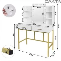 Dakta ® Luxe Make-Up Tafel Met Spiegel Met Verlichting | 2 Lades | Wit En Goud | Kaptafel 8 Dakta ® Luxe Make-Up Tafel Met Spiegel Met Verlichting | 2 Lades | Wit En Goud | Kaptafel -Beauty Verkoop 1200x1200 671