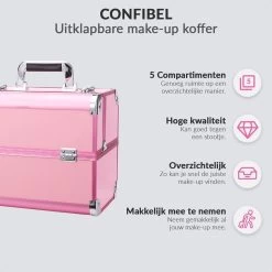 Confibel Cosmetica Koffer - Make Up Koffer Uitklapbaar - 5 Opbergbakken Make-up Koffer - Beautycase/Visagiekoffer /Cosmeticakoffer /Beautycase/ Nagelstylistekoffer - Roze -Beauty Verkoop 1200x1200 724