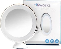 Vergroot Make Up En Scheer Spiegel Met LED Verlichting - 10x Vegroting En Natuurlijk Licht Voor Cosmetica/Scheren/Epileren - 360° Graden Verstelbare Zuignap En Wandbevestiging - Badkamer/Douche/Slaapkamer - Rond – Wit -Beauty Verkoop 1200x965