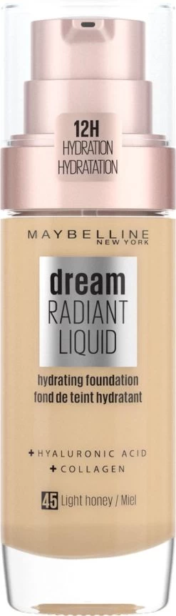 Maybelline Dream Radiant Liquid - 45 Light Honey - Foundation Geschikt Voor De Droge Huid Met Hyaluronzuur - 30 Ml -Beauty Verkoop 344x1200