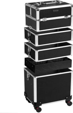 XXL PRO Visagie Beauty Case Koffer Trolley - Nagelkoffer Op Wielen Voor Makeup Of Cosmetica - Grote Uitklapbare Opbergsysteem Nagel Styliste Kapster - Zwart -Beauty Verkoop 779x1200