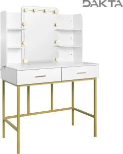 Dakta ® Luxe Make-Up Tafel Met Spiegel Met Verlichting | 2 Lades | Wit En Goud | Kaptafel 11 Dakta ® Luxe Make-Up Tafel Met Spiegel Met Verlichting | 2 Lades | Wit En Goud | Kaptafel -Beauty Verkoop 956x1200 2