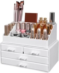 Nancy's Cutler Make-Up Organizer - Make-Up Opslag - 4 Lades - Open Vakken - Wit - Acryl - 24 X 13.5 X 18.5 Cm -Beauty Verkoop 971x1200