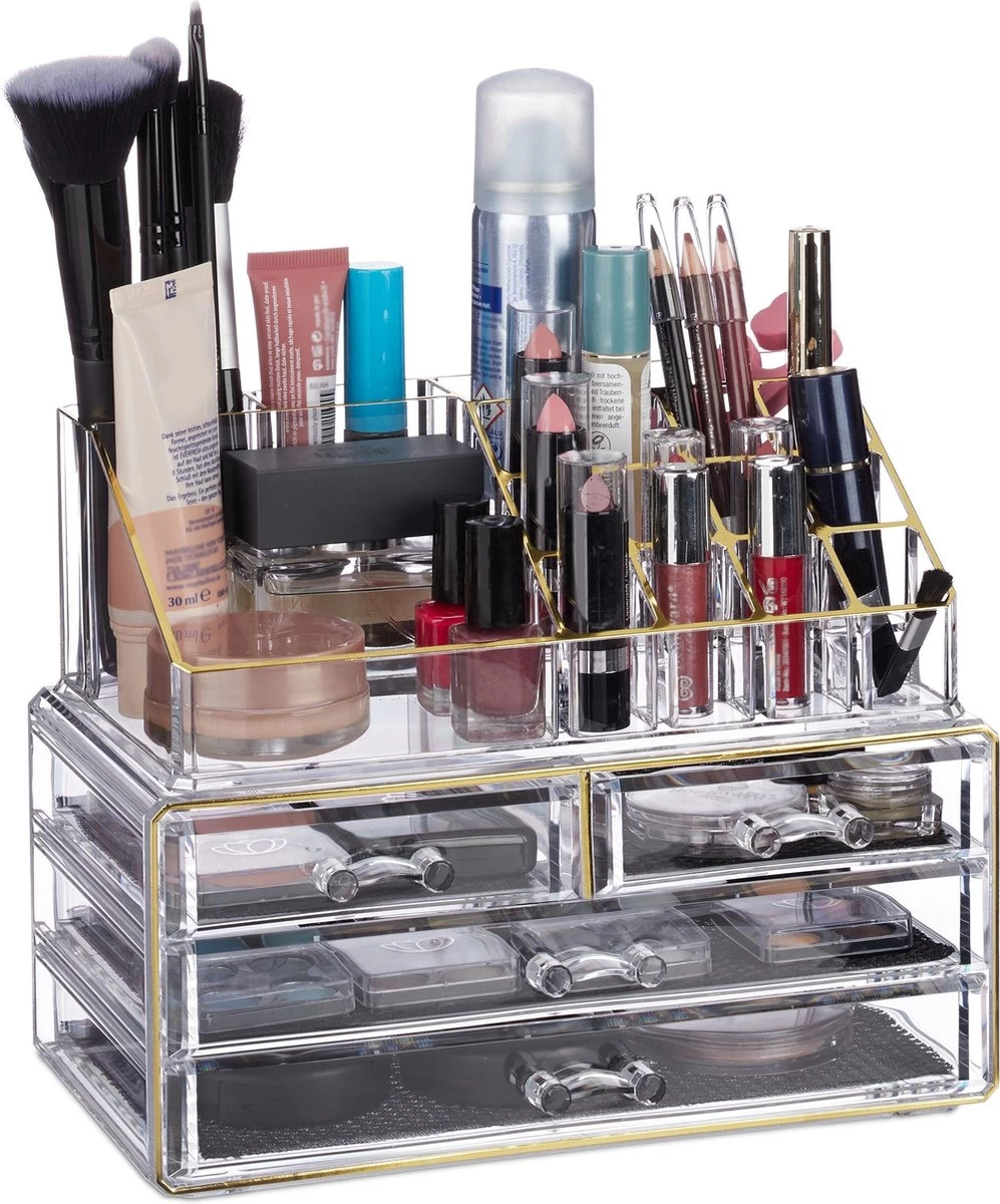 Relaxdays Make-up Organizer - Tweedelig - Cosmetica Opbergdoos - Wit 4 Relaxdays Make-up Organizer - Tweedelig - Cosmetica Opbergdoos - Wit - Afbeelding 2